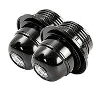 Art Deco Emporium Twin Pack E27 Lampholder in Black Bakelite with Shade Ring and 10mm Threaded Entry for Table Light Fittings, Black Ceiling Light Fitting or Pendant Light Fitting
