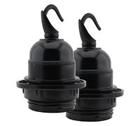 Art Deco Emporium Twin Pack E27 Lampholder in Black Bakelite with Shade Ring and Deco Styled Chain Hook for Hanging Light Fittings, Black Ceiling Light Fitting or Pendant Light Fitting