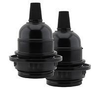 Art Deco Emporium Twin Pack E27 Lampholder in Black Bakelite with Shade Ring and Nylon Cord Grip for Hanging Light Fittings, Black Ceiling Light Fitting or Pendant Light Fitting