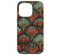 Art Deco Fan Motif in Teal Red and Black Jewel Tones Case for iPhone 13 Pro