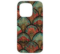 Art Deco Fan Motif in Teal Red and Black Jewel Tones Case for iPhone 15 Pro