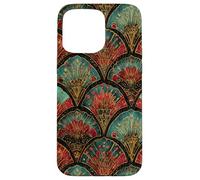 Art Deco Fan Motif in Teal Red and Black Jewel Tones Case for iPhone 15 Pro Max