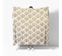 Art Deco Fan Pattern Decorative Blanket, White and Gold