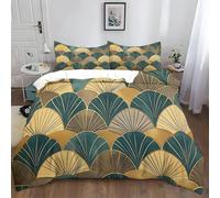 Art Deco Fan Pattern Duvet Cover Set Double 79x79 - Multicolour Bedroom Decor, Microfiber 3 Pcs Set with 2 Pillowcases