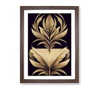 Art Deco Feather No.1 Framed Print for Living Room Bedroom Home Office Décor, Wall Art Picture Ready to Hang, Walnut A2 Frame (64 x 46 cm)