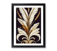 Art Deco Feather No.5 Framed Print | A2 Black Framed Wall Art | Ready to Hang | Art Deco Nature Picture | Living Room Bedroom Lounge Office