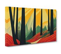 Art Deco Forest Vol.3 Canvas Print | Gallery Wrapped 30mm Frame Wall Decor | 30x20 inches | Ready to Hang | Art Deco Landscape Picture | Living Room Bedroom Lounge Office