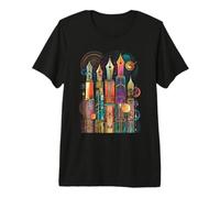 Art Deco Fountain Pen Skyline with Retro Abstract Geometry Premium T-Shirt