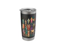 Art Deco Fountain Pen Skyline with Retro Abstract Geometry Stainless Steel Insulated Tumbler