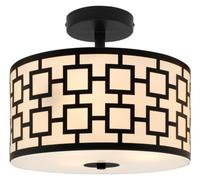 Art Deco Frosted Glass Ceiling Light Flush Mount Opal Arcylic Drum Lamp Shade Black Chequered H3124