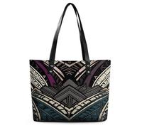 Art Deco Geometric Pattern Tote Bag Large Soft Leather Purse with Zipper Lightweight Ladies Shoulder Handbag