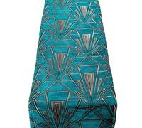 Art Deco Geometric Table Runner in Teal Blue and Metallic Silver. Traditional Vintage 20s and 30s Style. Available in Three Sizes (30cm x 180cm)