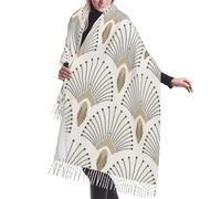 Art Deco Gold Fan Pattern Winter Warm 3d Print 77"X27" Shawl Tassel Scarf Women's Cashmere Pile Fringe Scarf, Color-10, 77x27 in / 196x68 cm