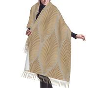Art Deco Gold Leaf Pattern Winter Warm 3d Print 77"X27" Shawl Tassel Scarf Women's Cashmere Pile Fringe Scarf, Color-5, 77x27 in / 196x68 cm