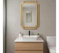 Art Deco Gold Rectangular Wall Mirror 94 x 48 cm - Modern Metal Frame Décor for Living Room, Bedroom or Hallway - Stylish Geometric Mirror with Clear Reflective Glass