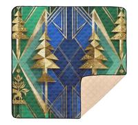 Art Deco Gold Tree & Shapes Pattern Soft Foam Baby Gym & Activity Mat for Indoor Outdoor Portable Baby Play Tummy Time Mat for Newborns Babies Infants Toddlers, 50'' x 50''