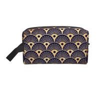 Art Deco Golden Blu Navy SeashellsMakeup Trave Bag for Women,Cosmetic Large Capacity Organizer