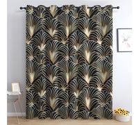 Art Deco Home Decor Gifts - Art Deco Curtains for Bedroom Living Room - Geometric Luxury Blackout Curtains 66 x 90 Inch (Width x Drop) 2 Panels, Black and Gold Eyelet Curtains & Drapes