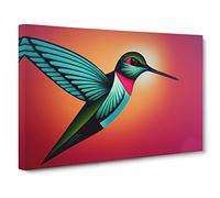 Art Deco Hummingbird Canvas Print | Gallery Wrapped 30mm Frame Wall Decor | 30x20 inches | Ready to Hang | Art Deco Picture | Living Room Bedroom Lounge Office