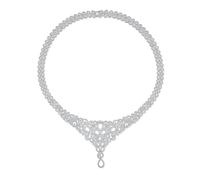Art Deco-Inspired Swirl Leaf Design Choker Collar V Statement Necklace With Cleavage Dangling Open Teardrop - Micro Pave Cubic Zirconia AAA CZ, Silver Plated, for Womens Wedding, Prom, and Pageant