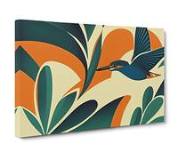 Art Deco Kingfisher Bird Canvas Print | Gallery Wrapped 30mm Frame Wall Decor | 30x20 inches | Ready to Hang | Art Deco Animals Picture | Living Room Bedroom Lounge Office