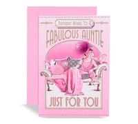 Art Deco Lady - Auntie - Glittered Birthday Card with Feather Detail