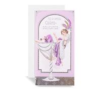 Art Deco Lady - Granddaughter - Glittered Slim Birthday Card with Gem Detail