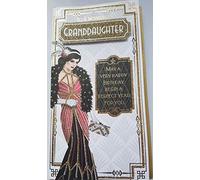 Art Deco Lady - Wonderful Granddaughter - Glittered Slim Birthday Card