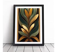 Art Deco Leaves No.3 | Framed Wall Art Print | Modern Home Decor Picture | Ready to Hang Artwork for Living Room, Bedroom, Kitchen or Office | Multiple Sizes