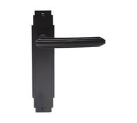 Art Deco Lever on Backplate Range Satin Chrome Finish Solid Zinc Handle Set for Period Style Internal Doors (Latch, Matt Black)