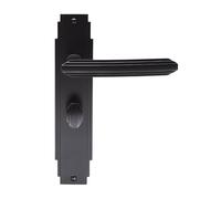 Art Deco Lever on Backplate Range Satin Chrome Finish Solid Zinc Handle Set for Period Style Internal Doors (Bathroom, Matt Black)