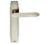 Art Deco Lever on Backplate Range Satin Chrome Finish Solid Zinc Handle Set for Period Style Internal Doors (Latch, Satin Nickel)