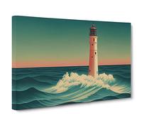 Art Deco Lighthouse Vol.1 Canvas Print | Gallery Wrapped 30mm Frame Wall Decor | 30x20 inches | Ready to Hang | Art Deco Seascape Picture | Living Room Bedroom Lounge Office