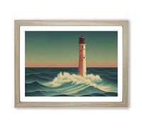 Art Deco Lighthouse Vol.1 Framed Print | A3 Oak Framed Wall Art | Ready to Hang | Art Deco Cityscape Picture | Living Room Bedroom Lounge Office
