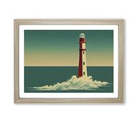 Art Deco Lighthouse Vol.2 Framed Print | A4 Oak Framed Wall Art | Ready to Hang | Art Deco Cityscape Picture | Living Room Bedroom Lounge Office