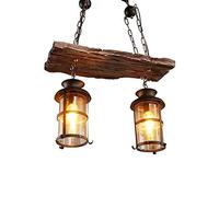 Art Deco Lighting 1-Light Vintage Wood Chandelier Industrial 2 Head E27 Ceiling Hanging Light Made Of Metal And Retro Pendant Lamp 2-light For Dining Room Living Bedroom Bar Restau