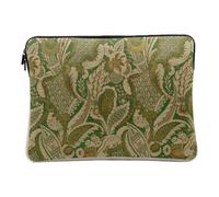 Art Deco Linen Look Computer and Tablet Case with Abstract Cross Stitch Pattern Elegant Floral Green Design - 12-13 Inches Protective Laptop Sleeve Printed in France