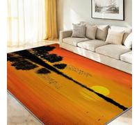 Art Deco Living Room Rug 60 x 90 cm Sunset Tree Silhouettes Reflections Washable Carpet | Traditional Area Rug, Non Slip, Soft | for Bedroom, Dining Room, Office, Low Pile Carpet