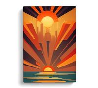 Art Deco Ocean Sunset No.1 Red, Black, Orange Canvas Print for Living Room Bedroom Home Office Décor, Wall Art Picture Ready to Hang, 30x20 Inch (76x50 cm)