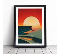 Art Deco Ocean Sunset No.2 | Framed Wall Art Print | Modern Home Decor Picture | Ready to Hang Artwork for Living Room, Bedroom, Kitchen or Office | Multiple Sizes