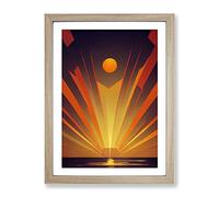 Art Deco Ocean Sunset No.5 Framed Print | A3 Oak Framed Wall Art | Ready to Hang | Art Deco Nautical Picture | Living Room Bedroom Lounge Office