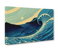 Art Deco Ocean Wave Canvas Print | Gallery Wrapped 30mm Frame Wall Decor | 30x20 inches | Ready to Hang | Art Deco Seascape Picture | Living Room Bedroom Lounge Office