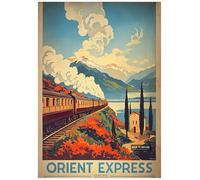 Art Deco 'Orient Express' Scenic Travel Poster Illustration - Retro Europe Travel Poster A4 Size Vintage Wall Art Print of Famous European Destinations Ideal for Home or Office Decor