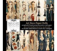 Art Deco Paper Dolls Scrapbook and Junk Journal Decorative Craft Paper: 24 double-sided matte sheets of 8.5 x 8.5 inch 60lb (90gsm) cardstock featuring 12 background designs (4 of each design)