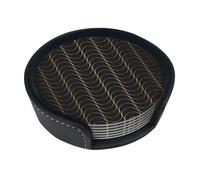 Art Deco Pattern Seamless Black And Gold,Set of 6 Round Coasters, Pu Leather Drinks Coasters with Holder for Home Office Kitchen