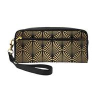 Art Deco Pattern Seamless Black Gold, Makeup Bag Cosmetic Bag Portable Travel Toiletry Bag Leather Pencil Case for Women Girls