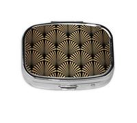 Art Deco Pattern Seamless Black Gold,Meta Pill Box 2 Compartment Medicine Case,Portable Organizer