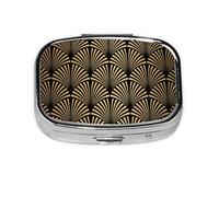 Art Deco Pattern Seamless Black Gold,Meta Pill Box 2 Compartment Medicine Case,Portable Organizer,Rectangle Meta Portable Organizer Pill Box 747 Compartment Medicine Case