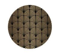 Art Deco Pattern Seamless Black Gold Round Mouse Pad, Sewn Edge Design 8 x 8 in