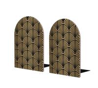 Art Deco Pattern Seamless Black Gold, Set of 2 Bookends Bookshelf Funny Wood Book Stopper Book Ends Book Holder And Stand